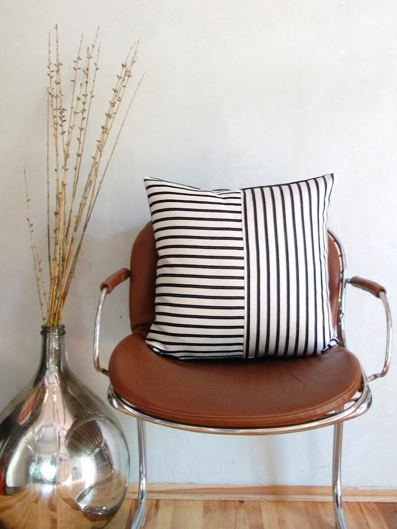 Navy Striped Pillow with Denim Back image 3