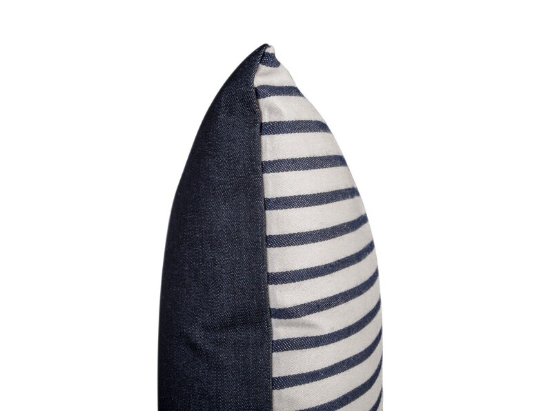 Navy Striped Pillow with Denim Back image 5