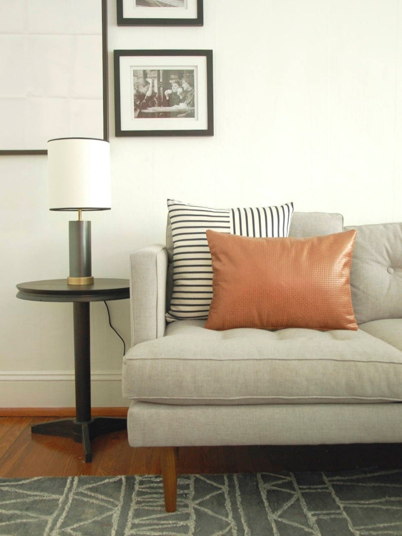 Navy Striped Pillow with Denim Back image 2