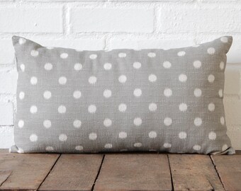 Grey and White Ikat Polka-Dot