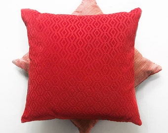 Rood/oranje diamant geometrisch fluwelen kussen