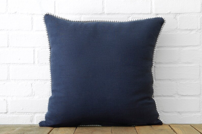 Navy Linen Stripe Throw Pillow Set of Two Etsy