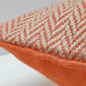 Orange Cotton and Suede Lumbar Pillow