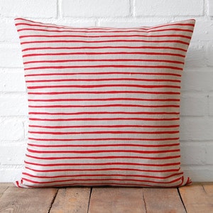 Red Striped Linen Pillow