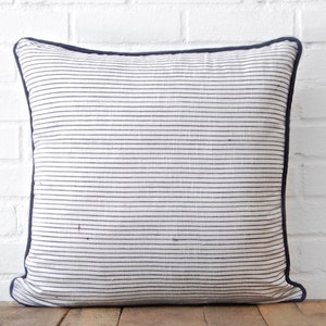 Navy Linen Stripe Throw Pillow
