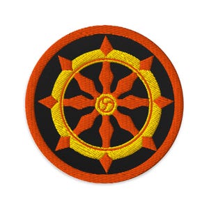 Wheel of Dharma, Embroidered patch, Iron Ons, Tibetan Buddhist Badge, Spiritualized Gift, Yoga Gifted, Mindfulness, Meditate Zen
