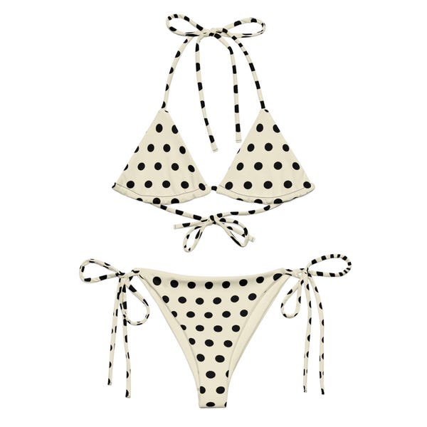 Retro Polka Dot Print Colorblock Beach Vacation Bikini Swimsuit Set