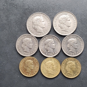 8x Monedas de Suiza, Rappen Literas, Moneda bimetálica Monedas extranjeras, Monedas del mundo, Colección de monedas, Moneda, Colección de monedas del mundo, Dinero