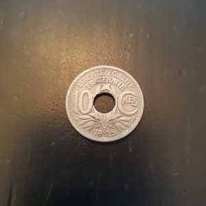 1925 French Cmes, coin with hole, Foreign Coins, World Coins, Coin Collection, Currency, World Coin Collection, Money