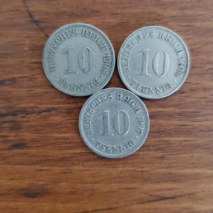 3 x Deutsches Reich Pfennig, Moneda bimetálica Monedas extranjeras, Monedas del mundo, Colección de monedas, Moneda, Colección de monedas del mundo, Dinero