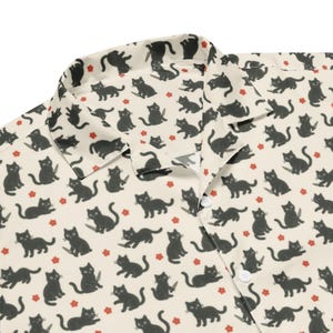 Playful Black Cat Knife Pattern Button-Down Shirt