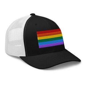 LGBTQ+ Rainbow Pride Trucker Hat Multiple Colors – Gay Pride Snapback Cap, Embroidered Rainbow Flag, Adjustable Mesh Back Hat Streetwear