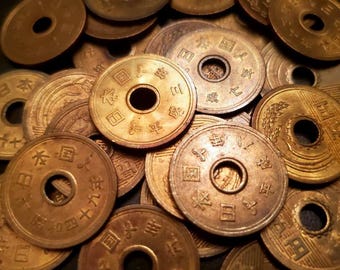 15x lucky Japanese Coins with holes, Feng Shui good luck coins, Global coins, world coins,