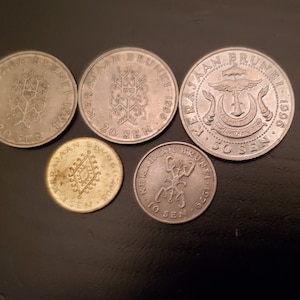 5x Brunei Coins, Coins with animals, shilling, Foreign Coins, World Coins, Coin Collection, Currency, lucky coins, bimetallic