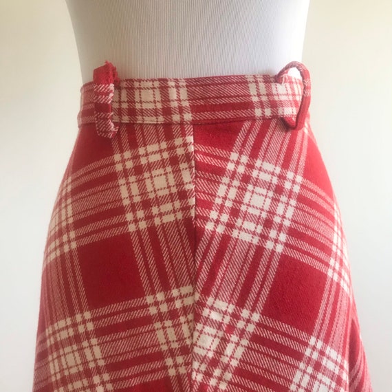 Vintage Plaid Wool Maxi Skirt, 1970s Red & White … - image 5