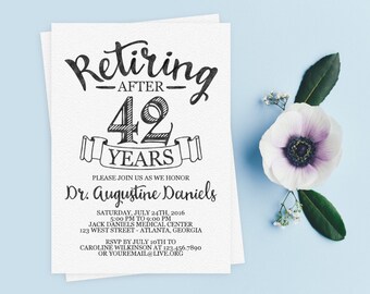 Elegant Retirement Invite // Personalized Printable Light Grey/Black Retirement Invitation // Retiring Invite // Retiring Invitation
