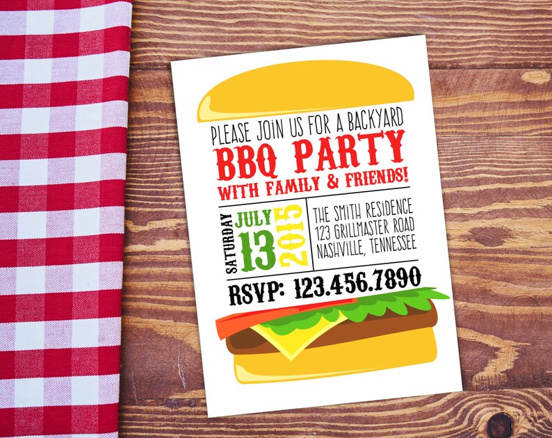 Bbq Invite Personalized Printable White Backyard Bbq Etsy