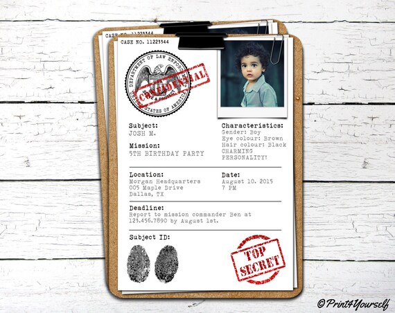 Case File Invite Personalized Printable Top Secret Case Etsy