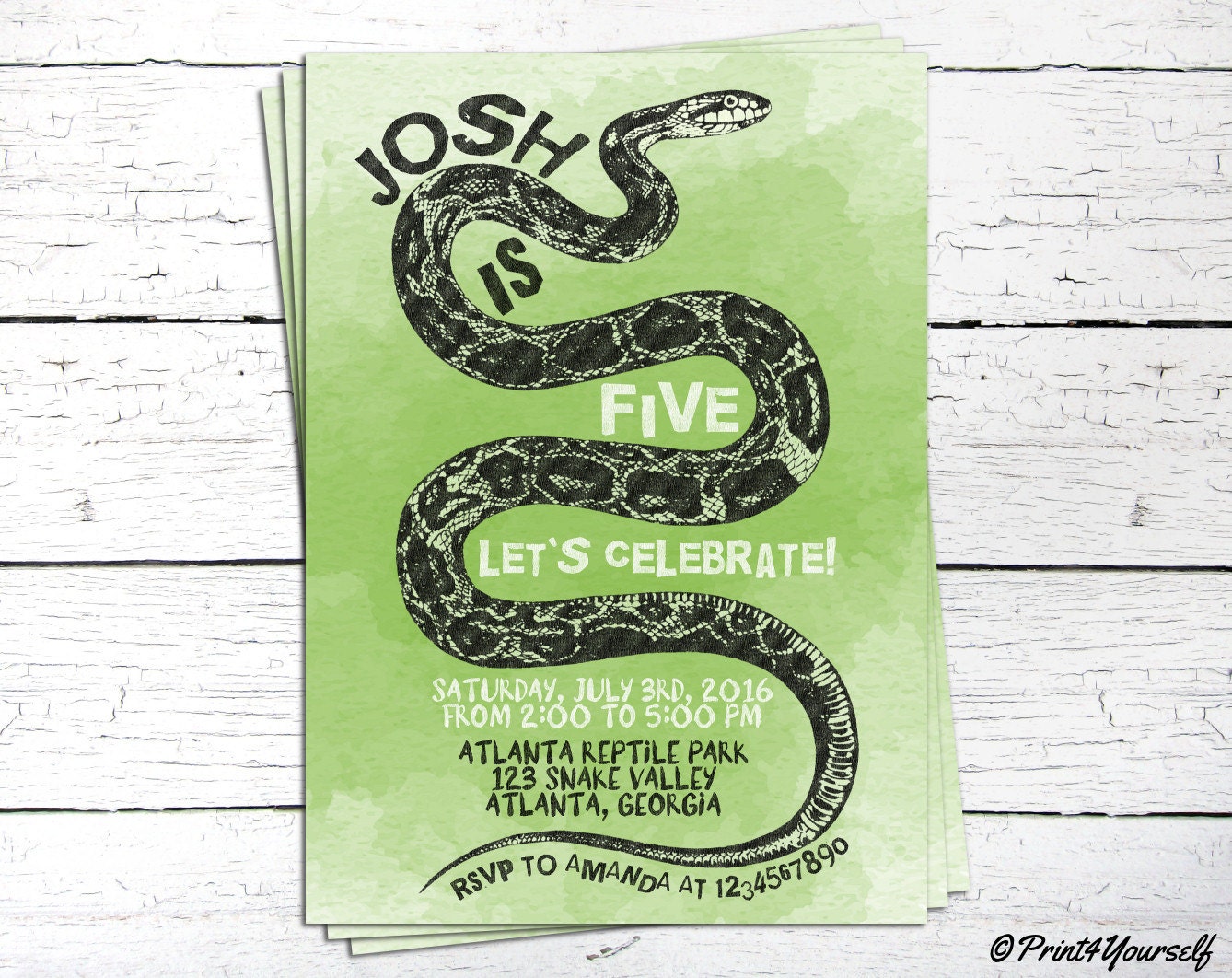 Snake Invitation // Personalized Printable Reptile Birthday Etsy