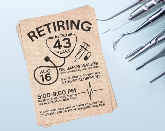 doctor retirement invite personalized printable etsy
