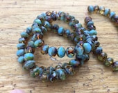 Sky blue and amber 7x5mm rondelle beads, turquoise and brown czech glass rondelles