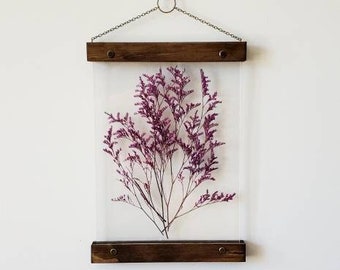 Dried Purple floral, pressed flower frame, botanical print set, pressed flowers herbarium floating frame, pressed flower art, rustic decor