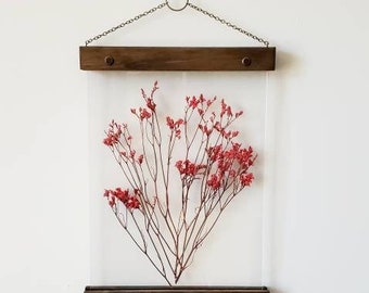 Dried Red floral, pressed flower frame, botanical print set, pressed flowers herbarium floating frame, pressed flower art, cottage decor