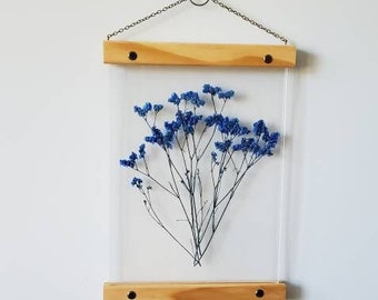 Dried Blue floral, pressed flower frame, botanical print set, pressed flowers herbarium floating frame, pressed flower art, cottage decor