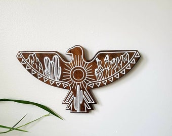 eagle wood wall art, western decor, cactus wall art wood cut out, nursery decor baby shower gift, desert southwest decor, boho hawk wall art