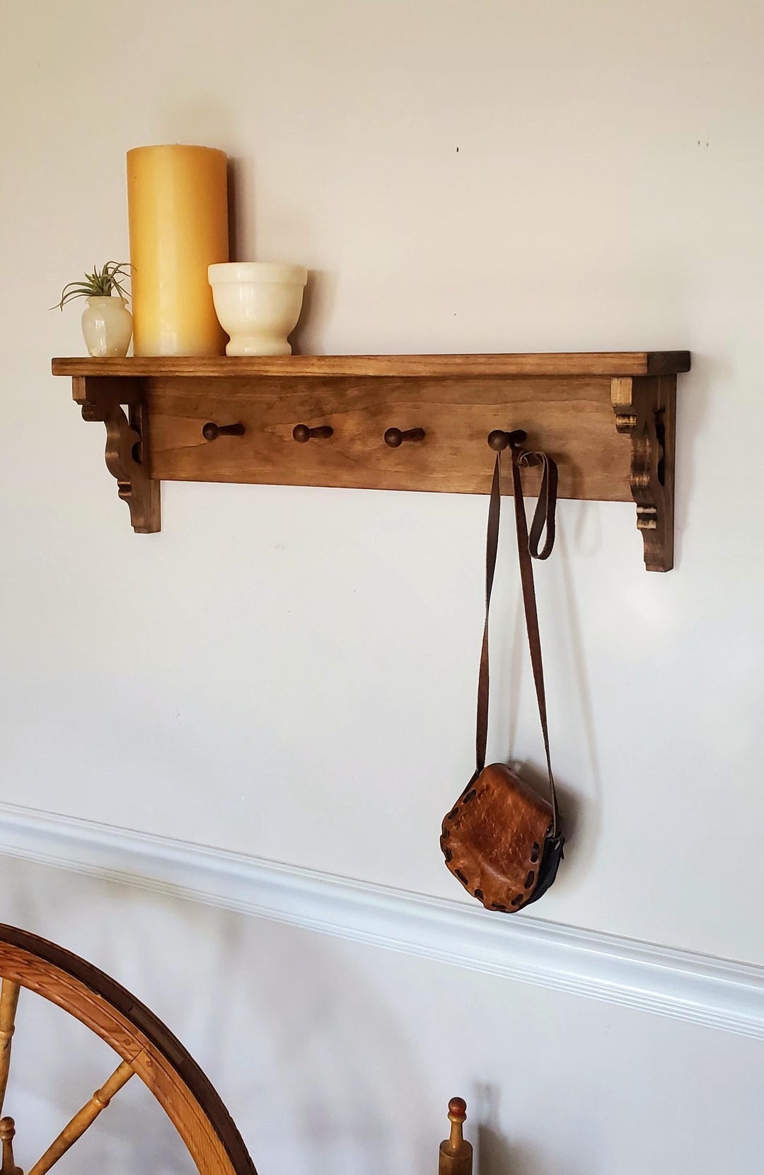 Rustic Rack Shelf Look Rustic Coat Rack With Shelf and Pegs, Wooden Entryway Organizer ...