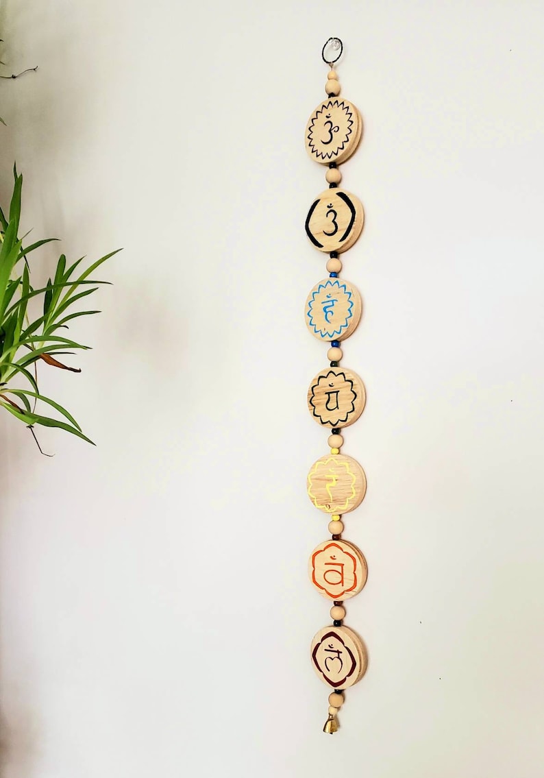 wood bead garland yoga decor boho wall hanging chakra wall hanging meditaion room chakra stones Chakra wall art mindfulness gift