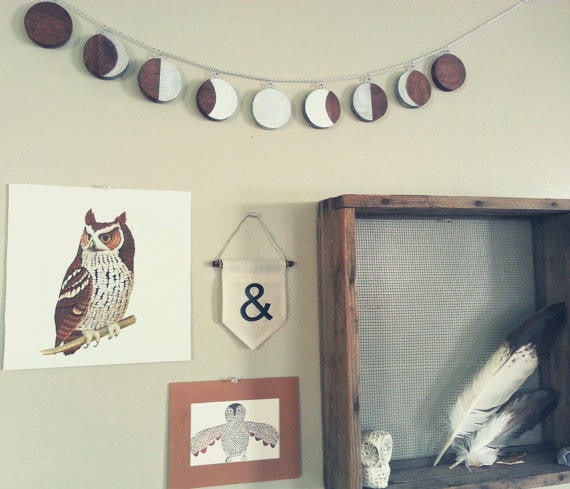 Madera Luna Fase Guirnalda Arte De La Pared De La Luna Etsy