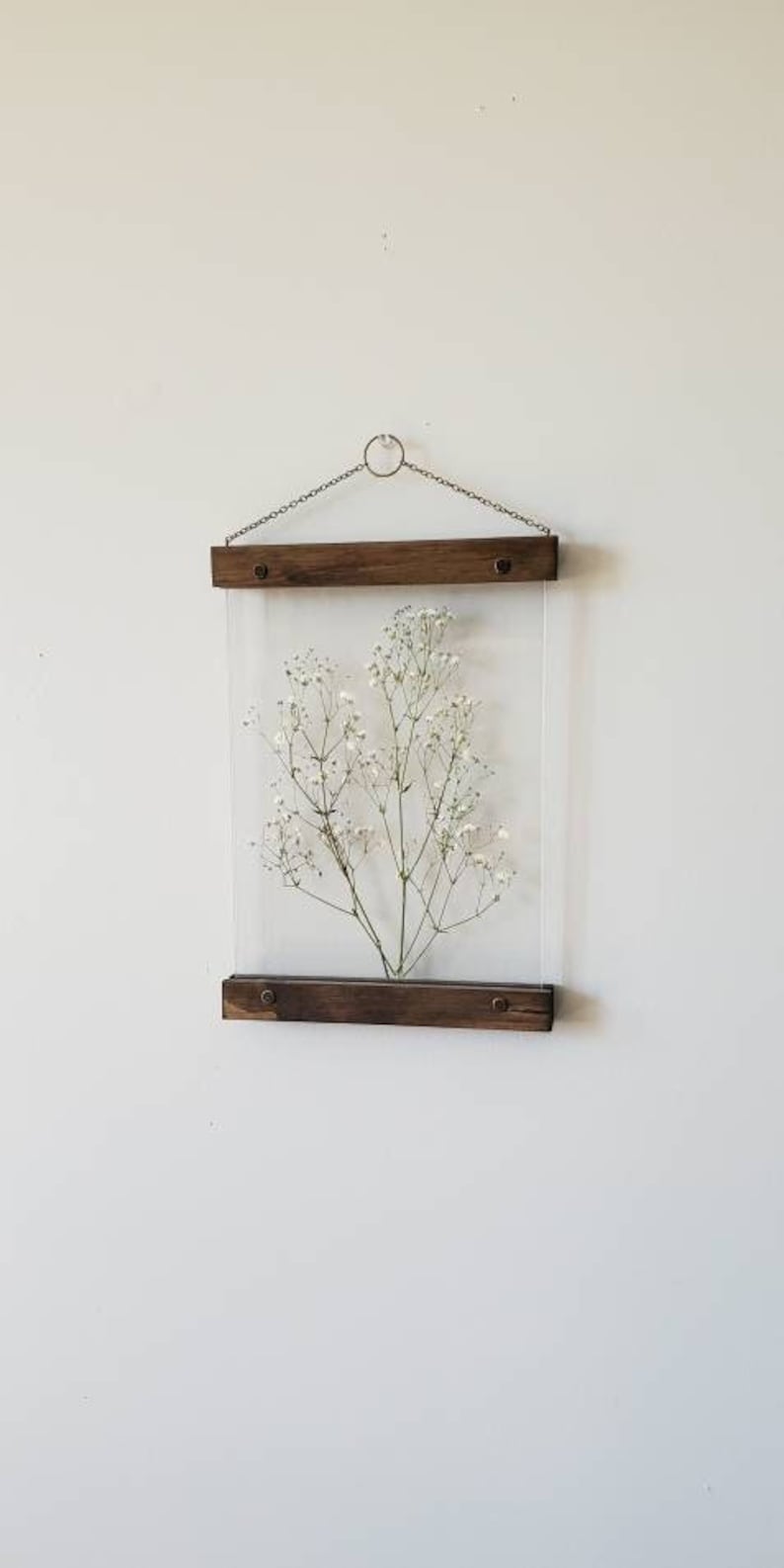 White Gypsophila pressed flower frame, botanical print set, pressed flowers herbarium floating frame, pressed flower art, nature decor image 1