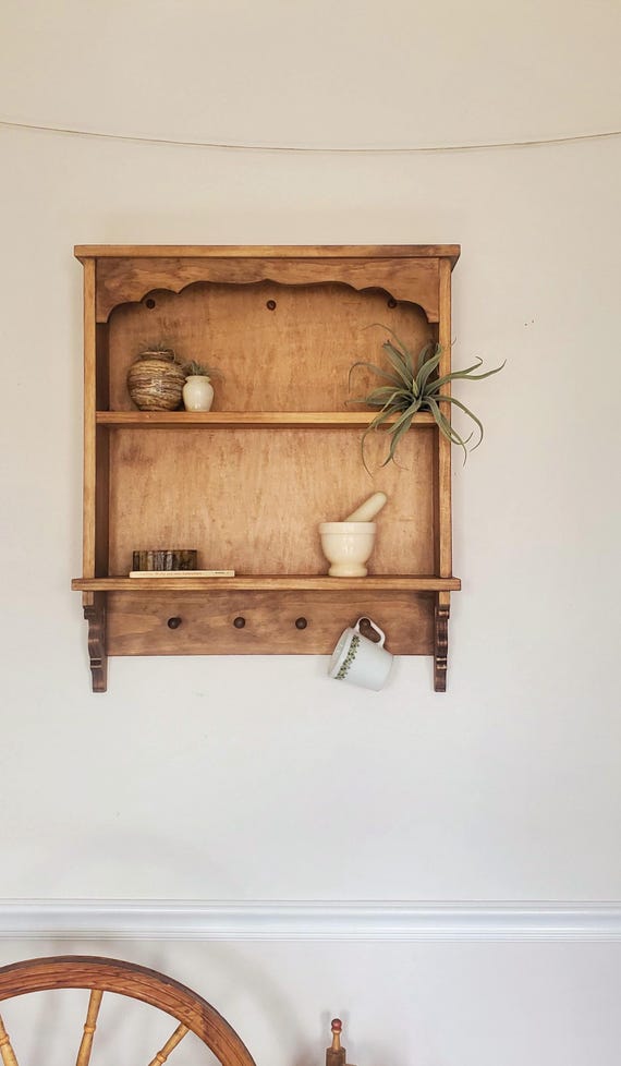 Rustic farmhouse bathroom cabinet, handcrafted wall cabinet hutch, wooden coat rack with shelf and pegs, primitive mug shelf for kitchen