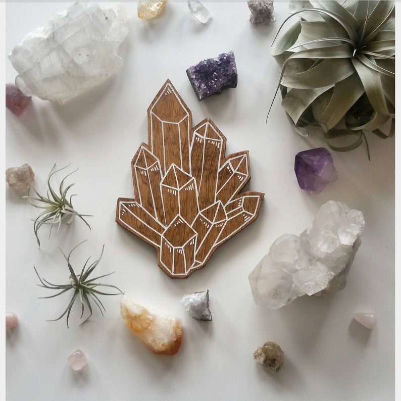 Wood crystal cluster boho bedroom decor healing crystals Etsy