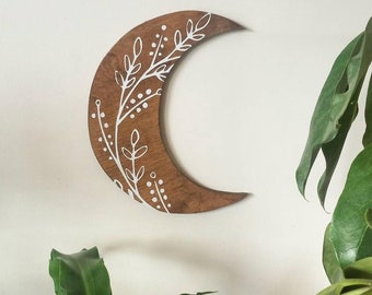 Crescent moon wall art / celestial decor / moon gift / moon wall hanging / mindfulness gift / hand painted wood art / nature lover gift