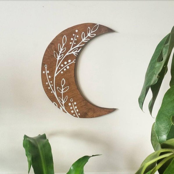Crescent moon wall art / celestial decor / moon gift / moon wall hanging / mindfulness gift / hand painted wood art / nature lover gift