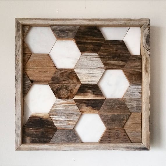 Reclaimed Wood Wall Art With Stone Hexagon Geometric White Marble Decor Barn - Reclaimed Wood Wall Art Reclaimed Wood Wall Art With Stone Hexagon Geometric White Marble Decor Barn - Reclaimed Wood Wall Art