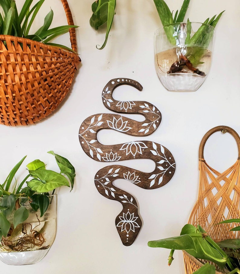 Serpent wood snake art flower snake snake print Etsy