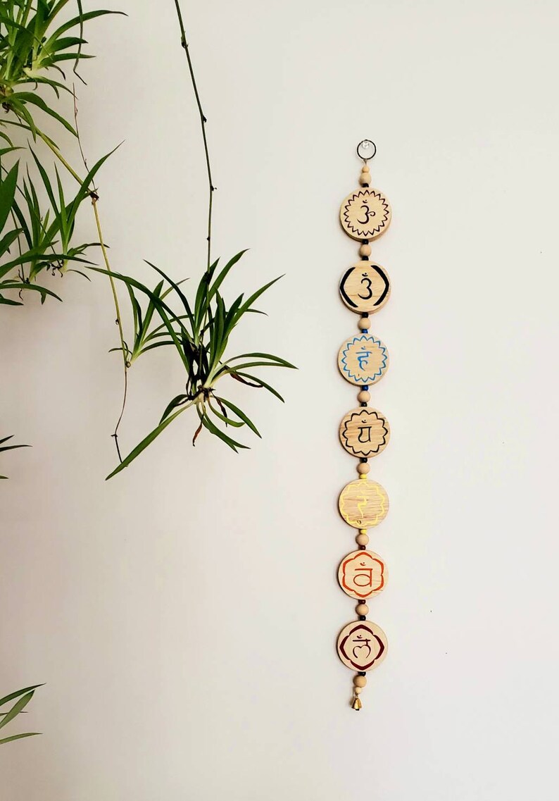 wood bead garland yoga decor boho wall hanging chakra wall hanging meditaion room chakra stones Chakra wall art mindfulness gift