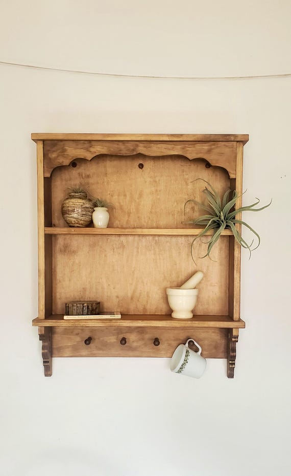Cottage wall cabinet, coat rack with shelf, bathroom storage cabinet, rustic trinket wall shelf, farmhouse wooden spice rack, primitive deco