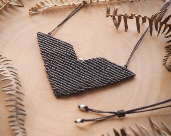Macrame necklace, geometric chevron macrame necklace, chevron brown necklace, micro macrame big chevron necklace, modern macrame necklace