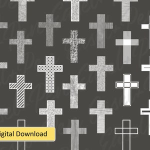 30 Cross Stamps for Procreate Religious Brush Set for iPad Drawing and Lettering Textured, Outlined, Patterned, Wood Grain Crosses image 2