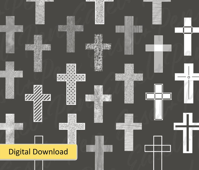 30 Cross Stamps for Procreate Religious Brush Set for iPad Drawing and Lettering Textured, Outlined, Patterned, Wood Grain Crosses image 2