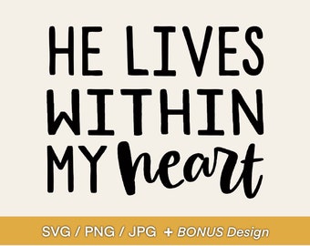 He Lives SVG Design - Resurrection Phrase, Christian Easter Design, Clip Art or Diecut for Mugs, Tshirts, Bags, Notebooks, Stickers