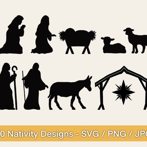 Nativity SVG Designs - Hand Drawn Manger Scene - Christmas Clipart or Diecut for Mug, Tshirt, Bag, Notebook, Sticker, DIY Gifts