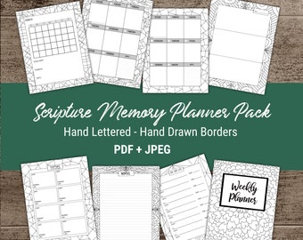 Printable Scripture Memory Planner, Undated - 72 Hand Drawn Pages to Print Color DIY - Daily, Weekly, Monthly, Scripture Memory, To Do Lists