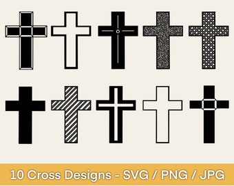 10 Cross SVG Designs - Easter Cross Variety Bundle - Jesus Clip Art or Diecut for Mug, Tshirt, Bag, Notebook, Sticker, Easter Gifts