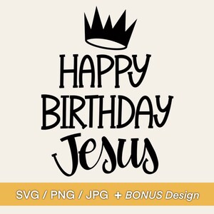 Joyeux anniversaire Jésus SVG Design - Phrase de Noël avec étoile, Couronne - Clipart ou Diecut pour les cadeaux de bricolage, Mug, Tshirt, Sac, Carnet, Autocollant