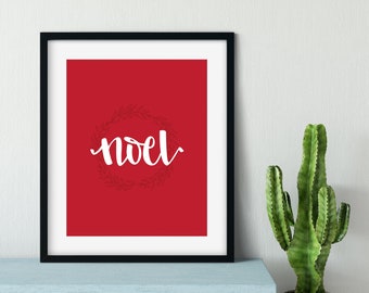 Noel / Printable / Art / Digital Download / Decor / Wall / Picture / Holiday / Poster / Red / Hand Lettering / Christmas / Digital Download